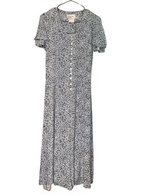 DBY vintage blue/white ditsy floral print short sleeve midi dress